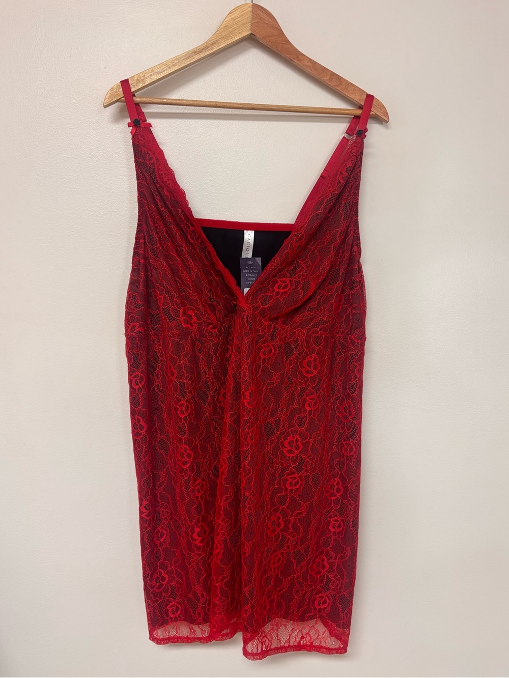 Cacique Red & Black Lace Sexy Chemise Babydoll Lingerie Dress NWT 26/28